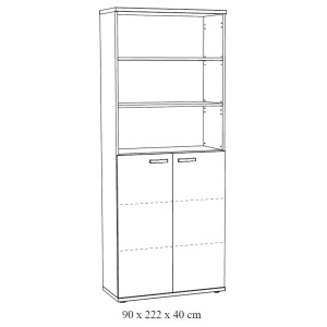 Bibliothèque de Bureau - Meuble 2 Portes et étagères Chêne clair et Noir | Collection YUKON