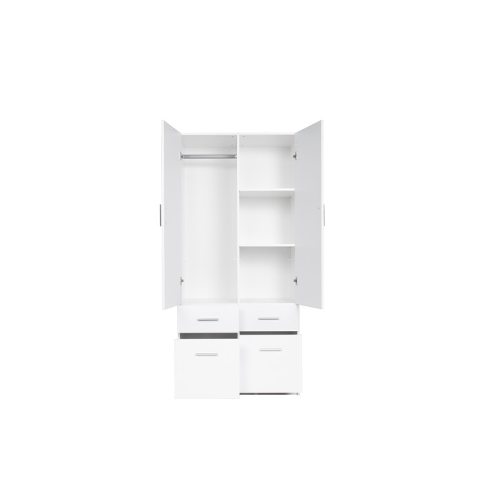 Armoire deux portes et quatre tiroirs collection FLEX, coloris blanc brillant