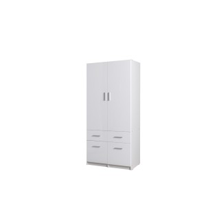 Armoire deux portes et quatre tiroirs collection FLEX, coloris blanc brillant