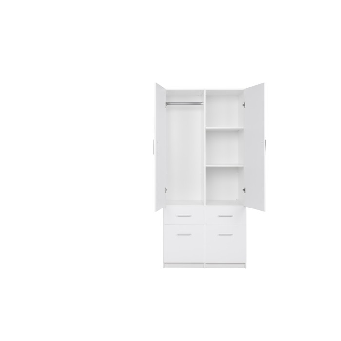 Armoire deux portes et quatre tiroirs collection FLEX, coloris blanc brillant