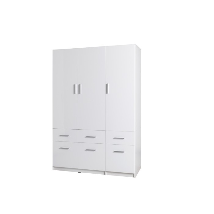 Armoire trois portes et six tiroirs collection FLEX, coloris blanc brillant