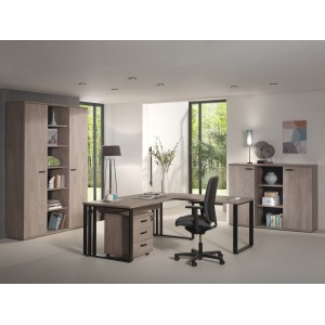 Bureau professionnel 160cm coloris chêne brut et noir collection YUKON