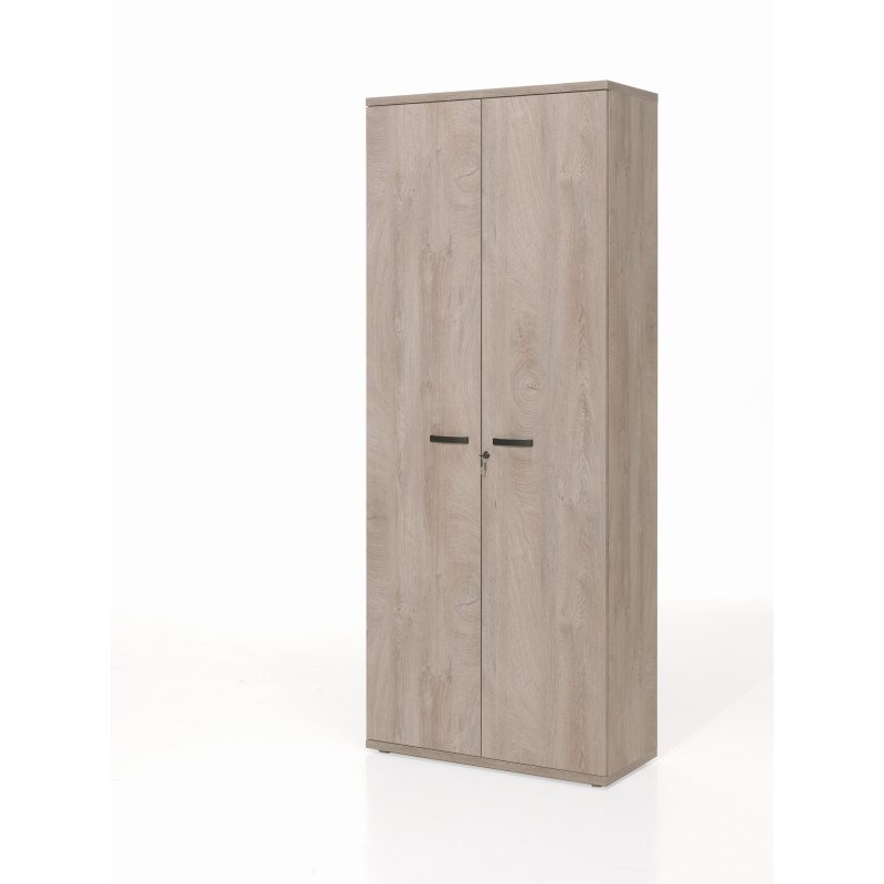 Armoire de bureau YUKON – Meuble 2 portes et étagères – Chêne brut – L90 x H222 x P40 cm