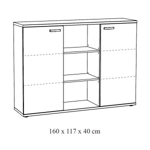 Buffet bas de rangement pour bureau 2 portes et étagères coloris chêne brut collection YUKON