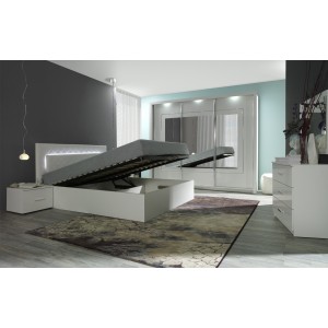 Ensemble pour chambre à coucher PANAREA. Lit adulte avec option coffre design 180x200 + deux chevets + sommier