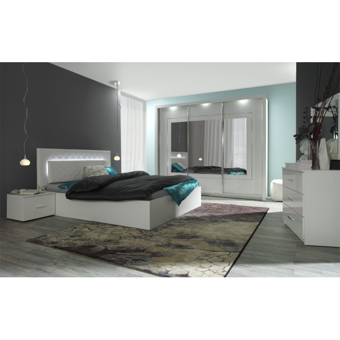 Ensemble pour chambre à coucher PANAREA. Lit adulte avec option coffre design 180x200 + deux chevets + sommier