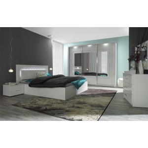 Ensemble pour chambre à coucher PANAREA. Lit adulte avec option coffre design 180x200 + deux chevets + sommier