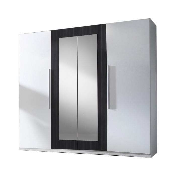 Chambre complète Irina coloris blanc et gris anthracite : Lit 160x200 cm + armoire + commode + chevets.