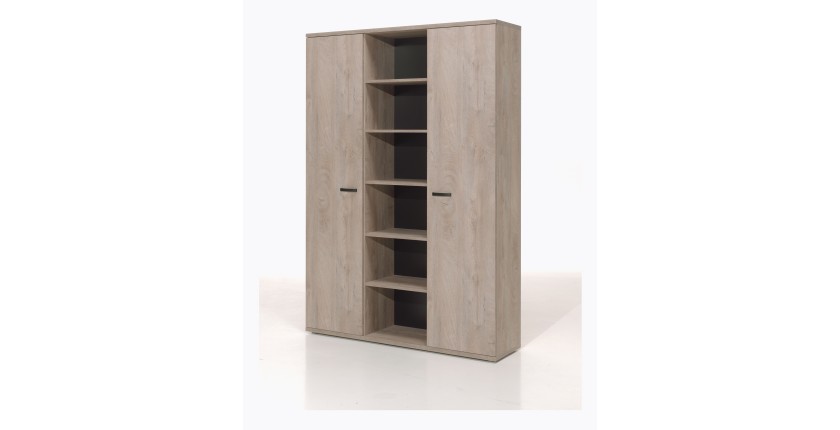 Armoire de rangement pour bureau 2 portes et étagères coloris chêne brut collection YUKON