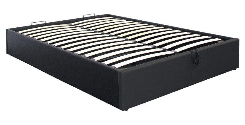 Lit coffre 140x200 collection YANI coloris noir. Lit avec un grand coffre pour votre chambre à coucher