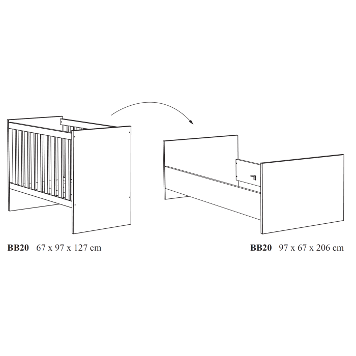 Lit bébé robuste 60x120 évolutif en lit enfant 90x200 coloris chêne doré collection TIMMY.