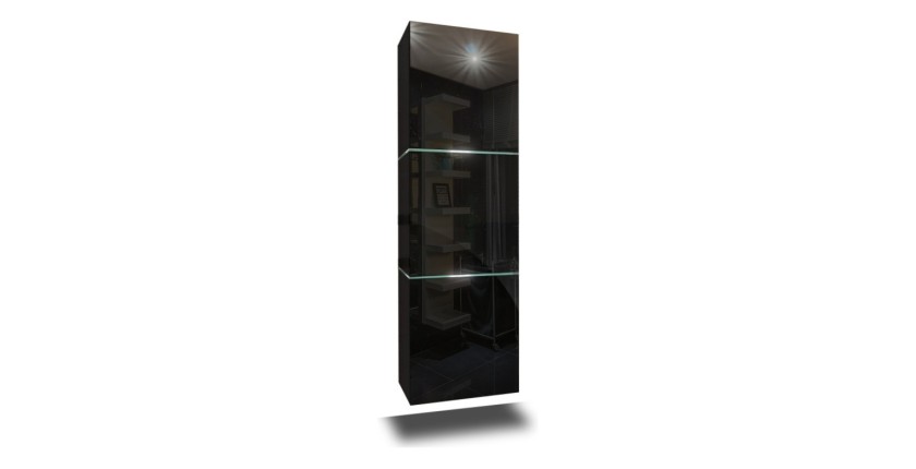 Colonne de salle de bain suspendu, collection OWL, coloris noir mat et noir brillant, idéal pour une salle de bain design