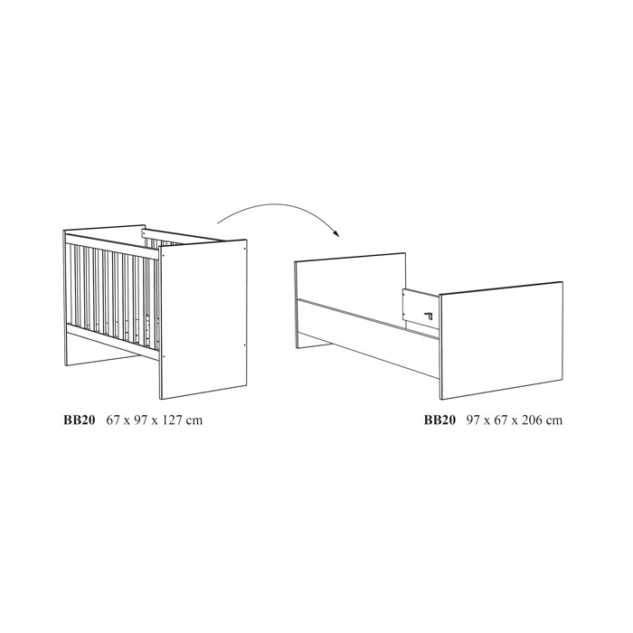 Chambre bébé ou enfant TOMMY, lit 60x120 évolutif en 90x200, armoire, commode à langer et chevet