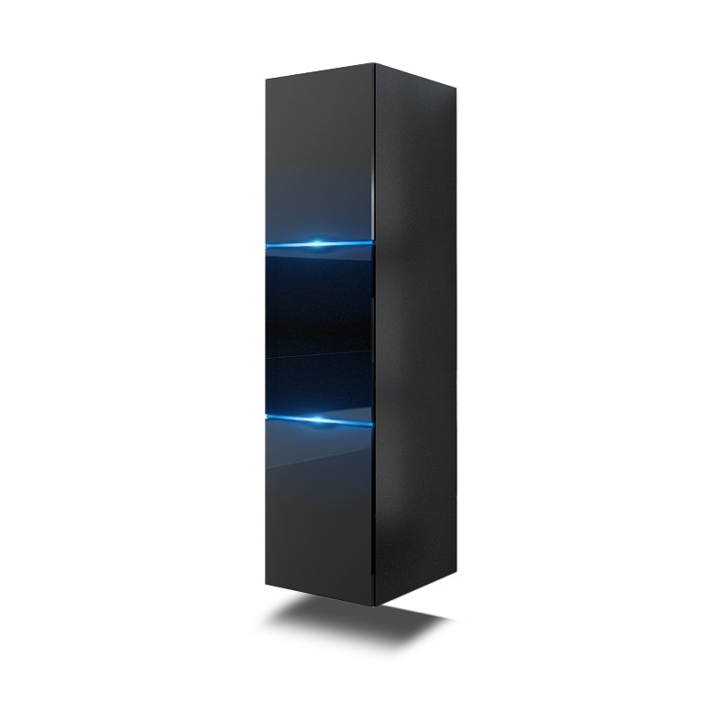 Colonne de salle de bain suspendu, collection RAVEN, coloris noir mat et noir brillant