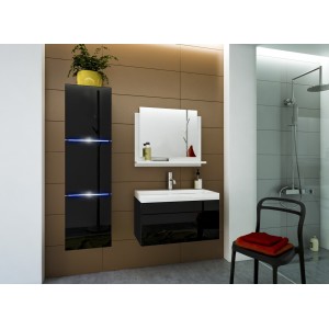 Colonne de salle de bain suspendu, collection RAVEN, coloris noir mat et noir brillant
