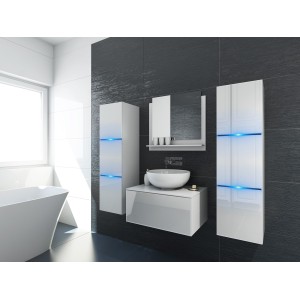 Meuble sous vasque suspendu collection OWL, coloris blanc mat et blanc brillant, idéal pour une salle de bain design