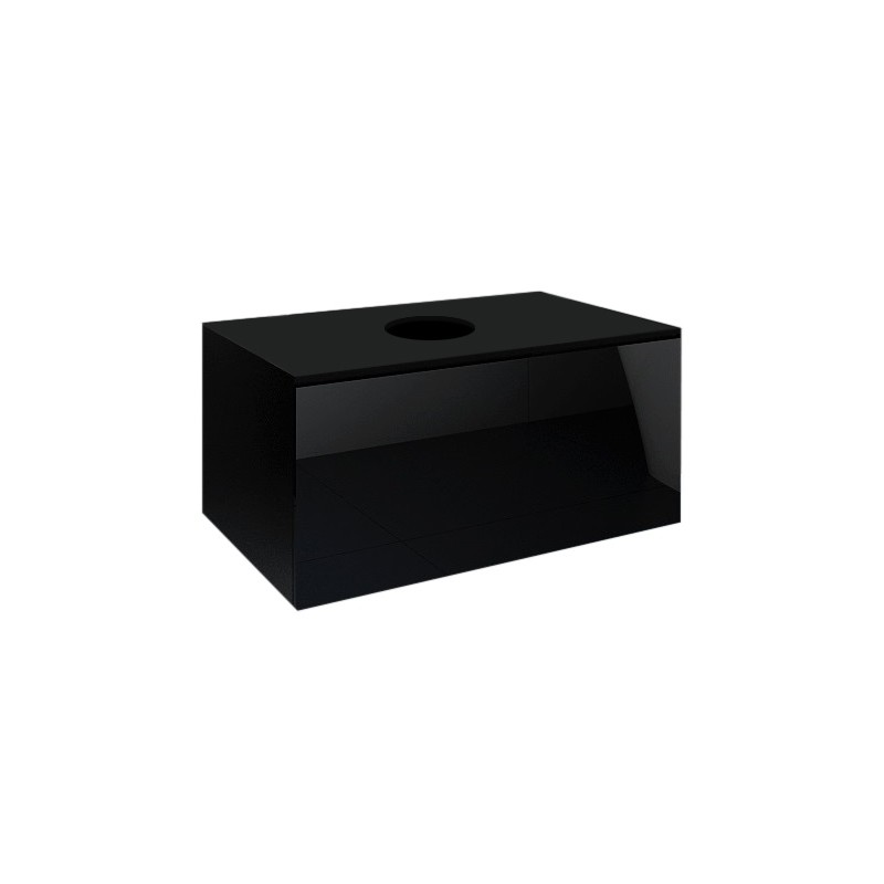 Meuble sous vasque suspendu collection OWL, coloris noir mat et noir brillant, idéal pour une salle de bain design