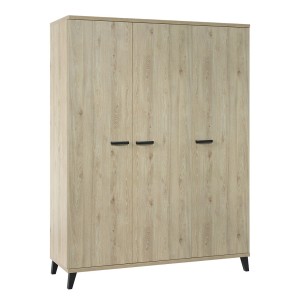 Armoire enfant 3 portes DANAÉ – Chêne clair – Rangement spacieux au design naturel