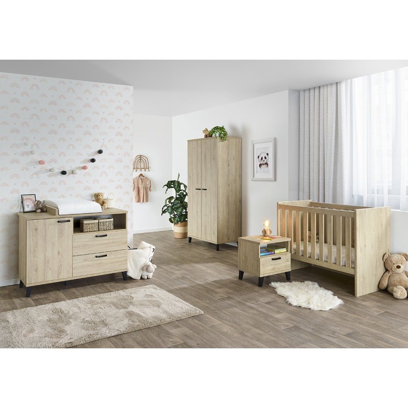 Chambre bébé ou enfant DANAÉ, lit 60x120 évolutif en 90x200, armoire, commode à langer et chevet