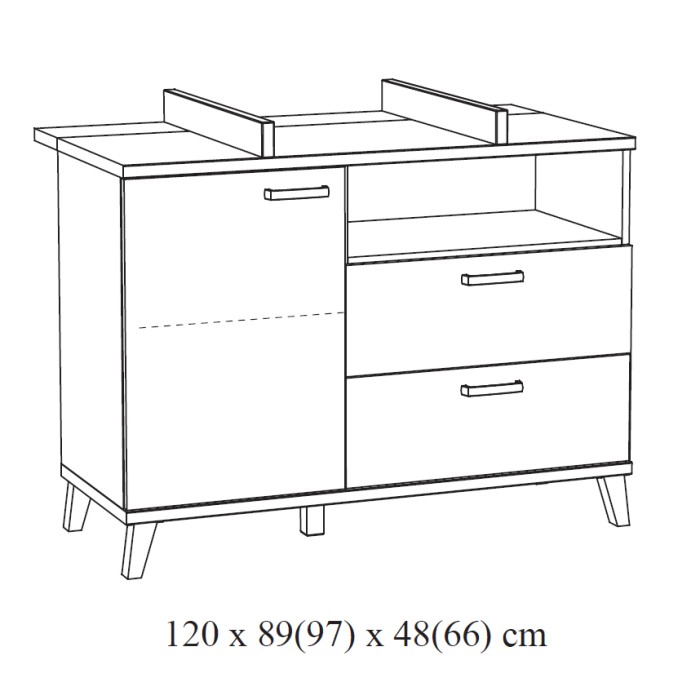 Chambre bébé ou enfant DANAÉ, lit 60x120 évolutif en 90x200, armoire, commode à langer et chevet