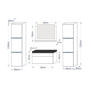 Ensemble meubles de salle de bain collection RAVEN, coloris blanc mat et brillant, avec vasque 60cm et deux colonnes