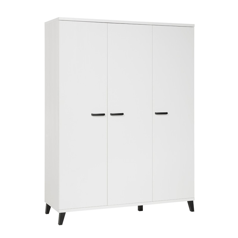 Armoire enfant 3 portes DANAÉ – Blanc mat – Grand rangement au style épuré