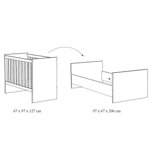 Chambre bébé ou enfant DANAÉ, coloris blanc, lit 60x120 évolutif en 90x200, armoire, commode à langer et chevet
