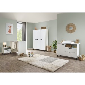 Chambre bébé ou enfant DANAÉ, coloris blanc, lit 60x120 évolutif en 90x200, armoire, commode à langer et chevet