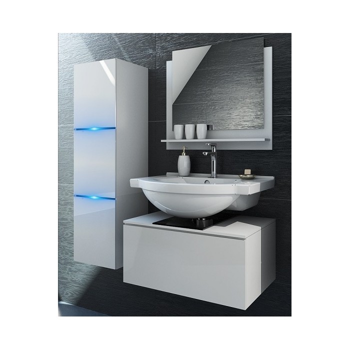 Ensemble meubles de salle de bain collection OWL, coloris blanc mat et brillant avec une colonne