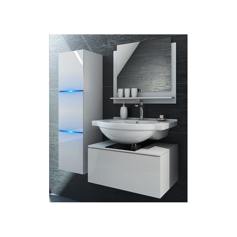 Ensemble meubles de salle de bain collection OWL, coloris blanc mat et brillant avec une colonne