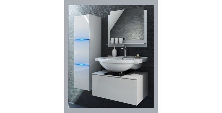 Ensemble meubles de salle de bain collection OWL, coloris blanc mat et brillant avec une colonne
