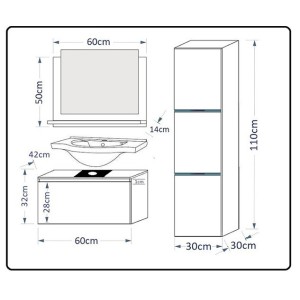 Ensemble meubles de salle de bain collection OWL, coloris blanc mat et brillant avec une colonne