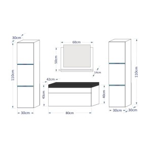 Meuble sous vasque 80cm suspendu collection RAVEN, coloris blanc mat et brillant, avec vasque et siphon inclus