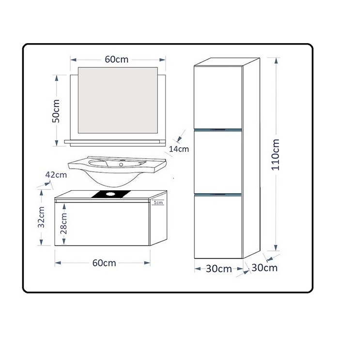 Ensemble meubles de salle de bain collection OWL, coloris noir mat et brillant avec une colonne