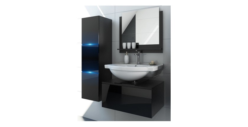 Ensemble meubles de salle de bain collection OWL, coloris noir mat et brillant avec une colonne