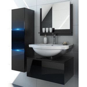 Ensemble meubles de salle de bain collection OWL, coloris noir mat et brillant avec une colonne