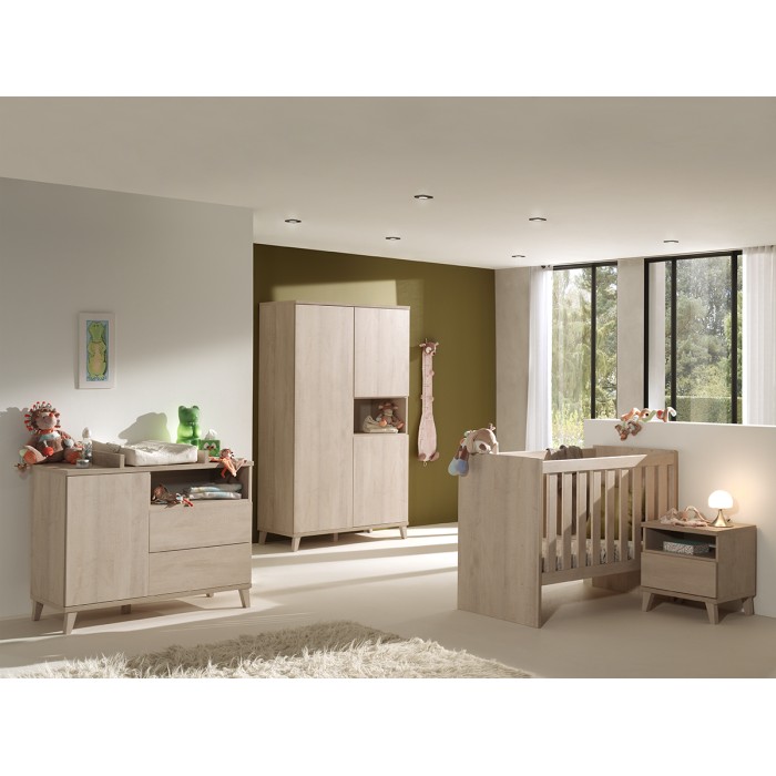 Lit bébé robuste 60x120 évolutif en lit enfant 90x200 coloris chêne River Oak collection LOUISE.