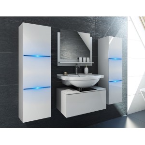 Ensemble meubles de salle de bain collection OWL, coloris blanc mat et brillant avec deux colonnes
