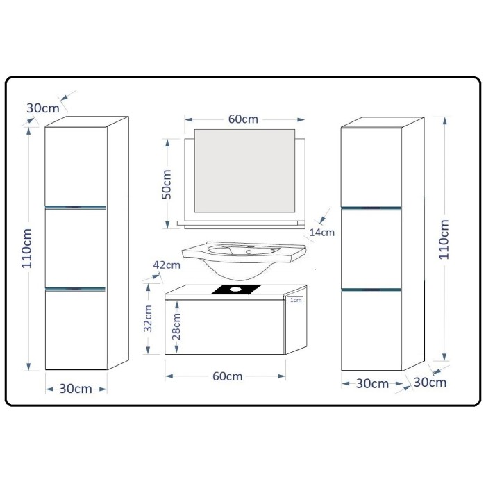 Ensemble meubles de salle de bain collection OWL, coloris noir mat et brillant avec deux colonnes