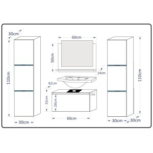 Ensemble meubles de salle de bain collection OWL, coloris noir mat et brillant avec deux colonnes