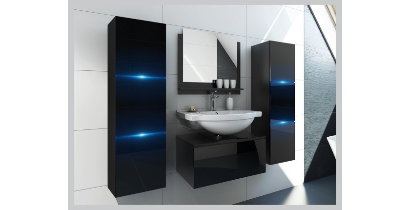 Ensemble meubles de salle de bain collection OWL, coloris noir mat et brillant avec deux colonnes