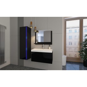 Ensemble meubles de salle de bain collection BIRD, coloris noir mat et brillant avec une colonne