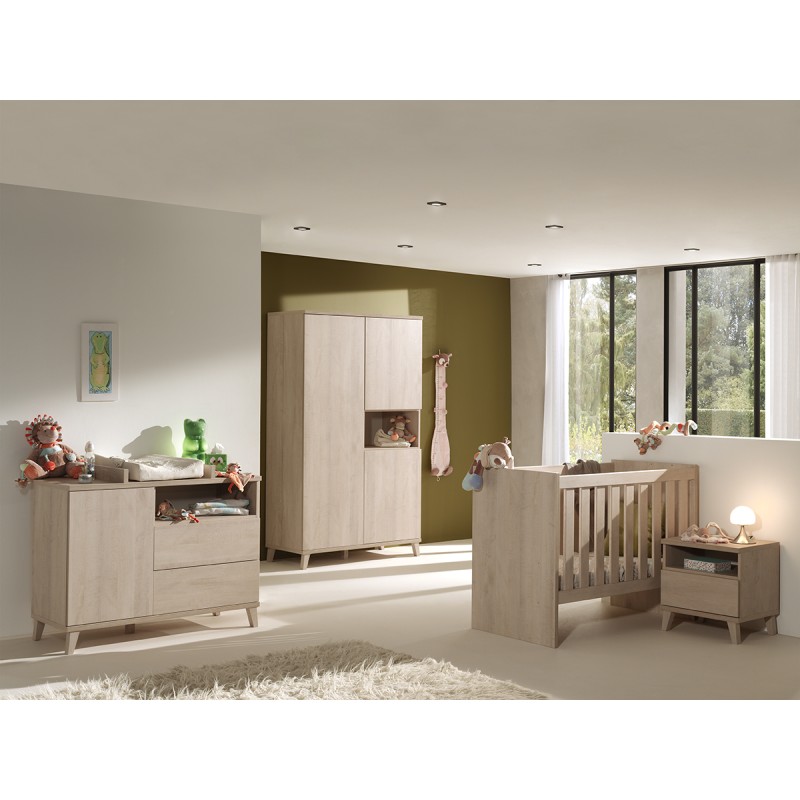 Chambre bébé ou enfant LOUISE, lit 60x120 évolutif en 90x200, armoire, commode à langer et chevet