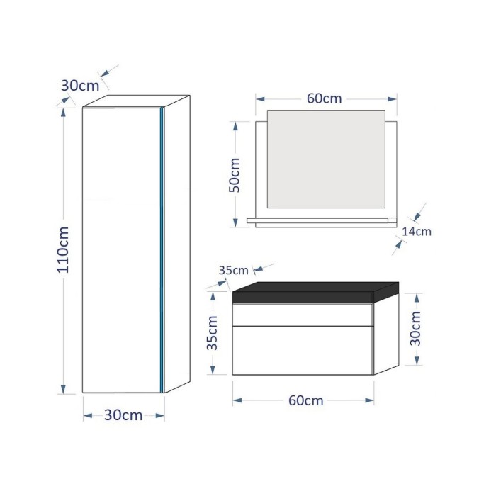 Ensemble meubles de salle de bain collection BIRD, coloris blanc mat et brillant avec une colonne