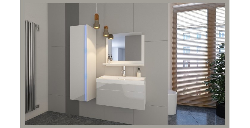 Ensemble meubles de salle de bain collection BIRD, coloris blanc mat et brillant avec une colonne