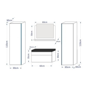 Ensemble meubles de salle de bain collection BIRD, coloris blanc mat et brillant avec deux colonnes