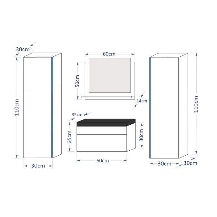 Ensemble meubles de salle de bain collection BIRD, coloris noir mat et brillant avec deux colonnes