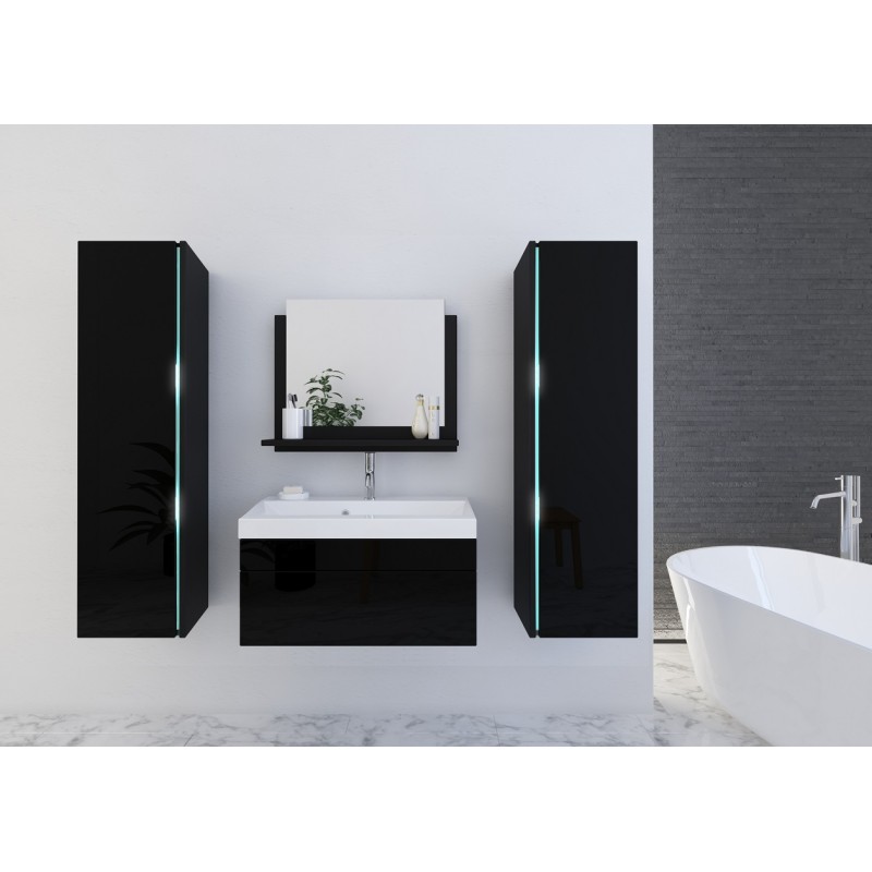 Ensemble meubles de salle de bain collection BIRD, coloris noir mat et brillant avec deux colonnes