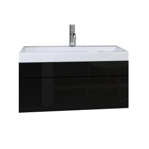Ensemble meubles de salle de bain collection BIRD, coloris noir mat et brillant avec deux colonnes et vasque 80cm