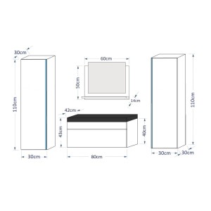 Ensemble meubles de salle de bain collection BIRD, coloris noir mat et brillant avec deux colonnes et vasque 80cm